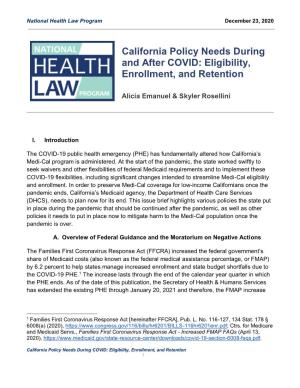 California Policy Needs During and After COVID: Eligibility, Enrollment, and Retention