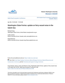 Washington State Ferries: Update on Ferry Vessel Noise in the Salish Sea