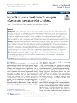 Impacts of Some Biostimulants on Guar (Cyamopsis Tetragonoloba L.) Plants Safaa R