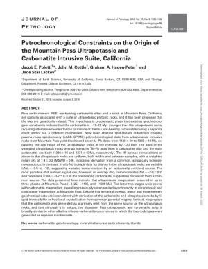 Petrochronological Constraints on the Origin of the Mountain Pass Ultrapotassic and Carbonatite Intrusive Suite, California