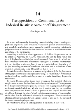 Presuppositions of Commonality: an Indexical Relativist Account of Disagreement