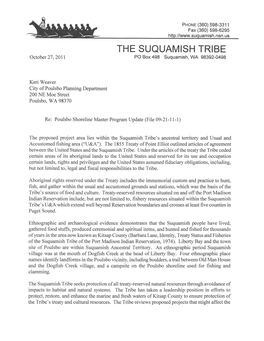 THE SUQUAMISH TRIBE October 27,2011 PO Box 498 Suquamish, WA 98392-0498