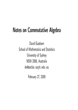 Notes on Commutative Algebra