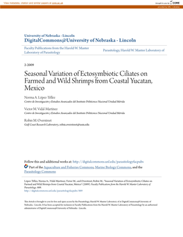 Seasonal Variation of Ectosymbiotic Ciliates on Farmed and Wild Shrimps from Coastal Yucatan, Mexico Norma A