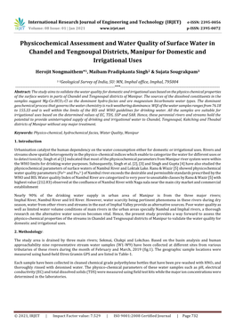 Physicochemical Assessment and Water Quality of Surface Water in Chandel and Tengnoupal Districts, Manipur for Domestic and Irrigational Uses