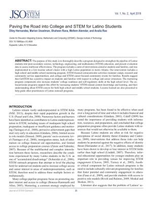 Paving the Road Into College and STEM for Latino Students Diley Hernandez, Marion Usselman, Shaheen Rana, Meltem Alemdar, and Analia Rao