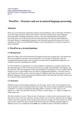 Wordnet – Structure and Use in Natural Language Processing