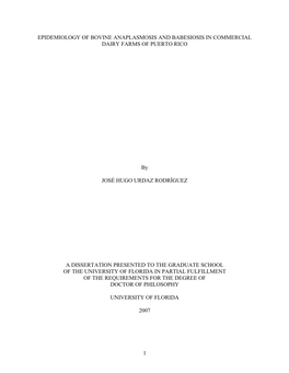 Epidemiology of Bovine Anaplasmosis and Babesiosis in Commercial Dairy Farms of Puerto Rico