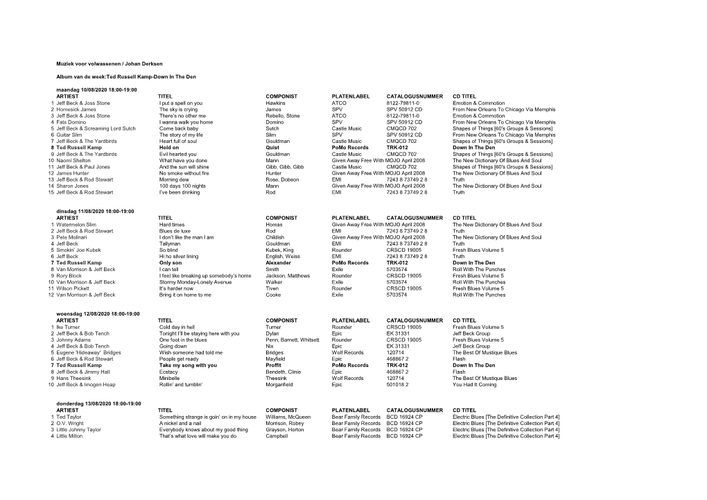 Muziek Voor Volwassenen 2020 Week 33