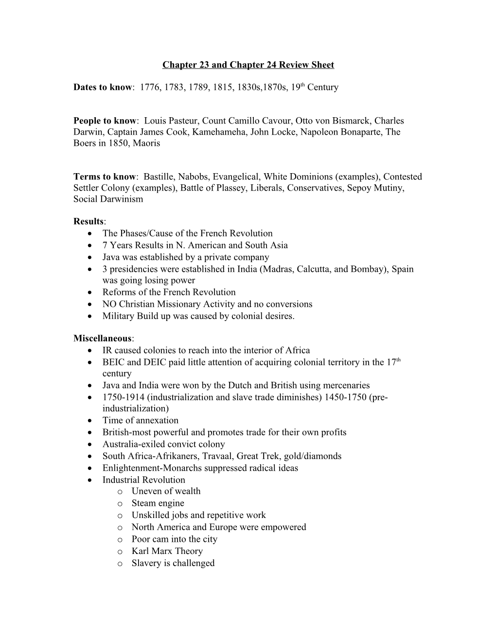 Chapter 23 and Chapter 24 Review Sheet