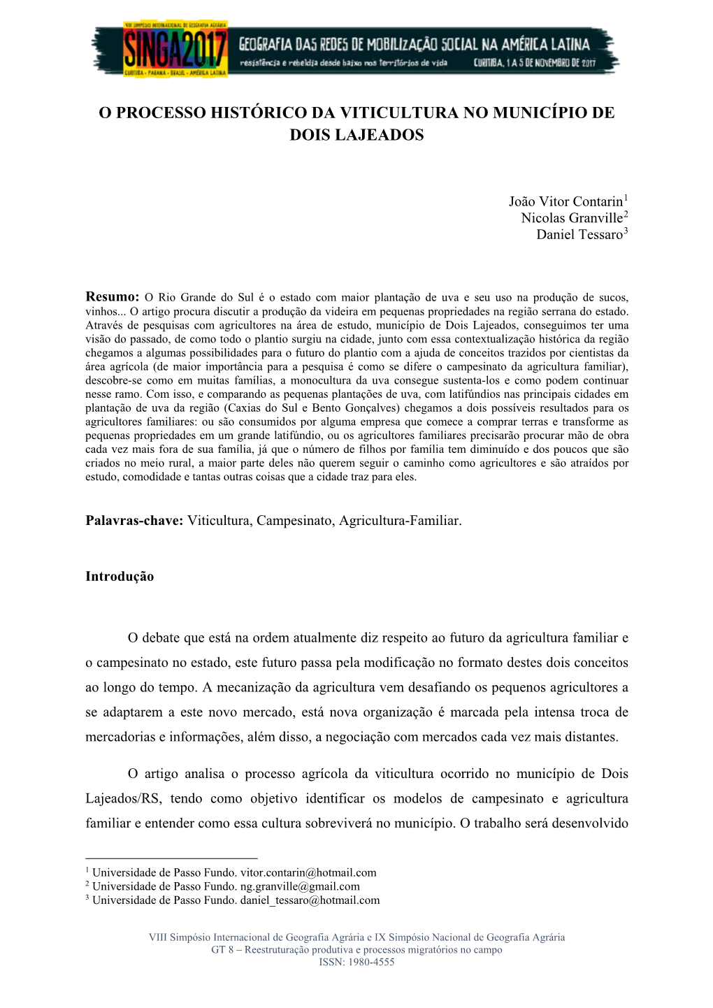 O Processo Histórico Da Viticultura No Município De Dois Lajeados