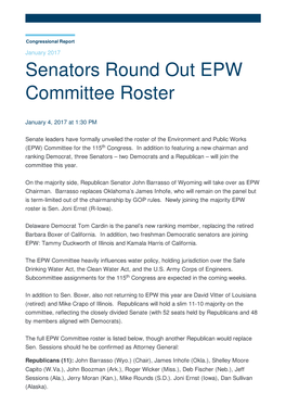 Senators Round out EPW Committee Roster