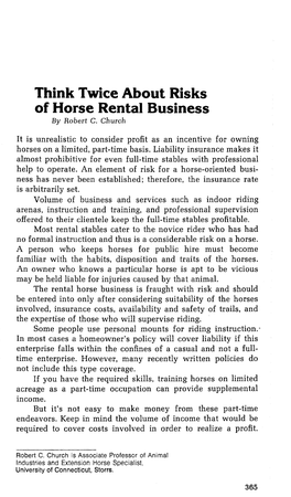 Think Twice About Risks of Horse Rental Business by Robert C