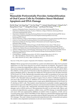 Manoalide Preferentially Provides Antiproliferation of Oral Cancer Cells by Oxidative Stress-Mediated Apoptosis and DNA Damage