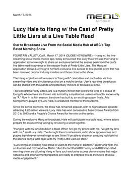 Lucy Hale to Hang W/ the Cast of Pretty Little Liars at a Live Table Read