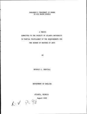 Faulkner's Treatment of Women a Thesis Submitted To