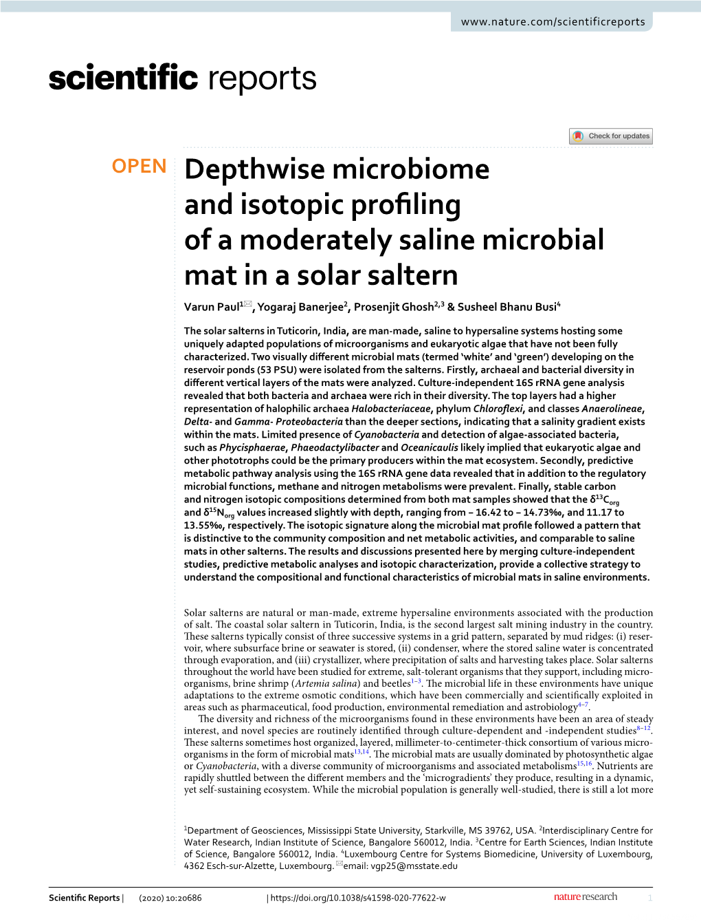 Depthwise Microbiome and Isotopic Profiling of a Moderately Saline