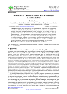 New Record of Cyanoprokaryotes from West Bengal in Maldah District