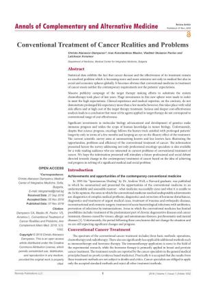 Conventional Treatment of Cancer Realities and Problems