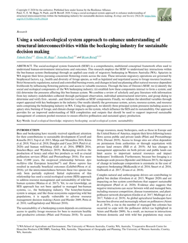 Using a Social-Ecological System Approach to Enhance Understanding of Structural Interconnectivities Within the Beekeeping Industry for Sustainable Decision Making