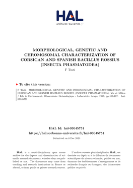 MORPHOLOGICAL, GENETIC and CHROMOSOMAL CHARACTERIZATION of CORSICAN and SPANISH BACILLUS ROSSIUS (INSECTA PHASMATODEA) F Tinti