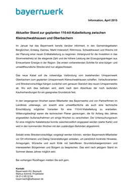 Aktueller Stand Zur Geplanten 110-Kv-Kabelleitung Zwischen Kleinschwabhausen Und Oberbachern