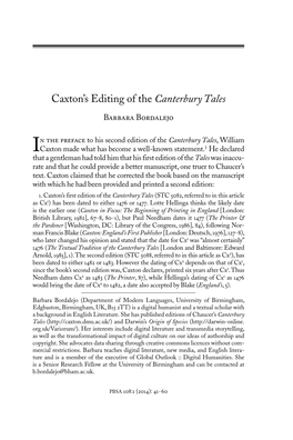 Caxton's Editing of the Canterbury Tales