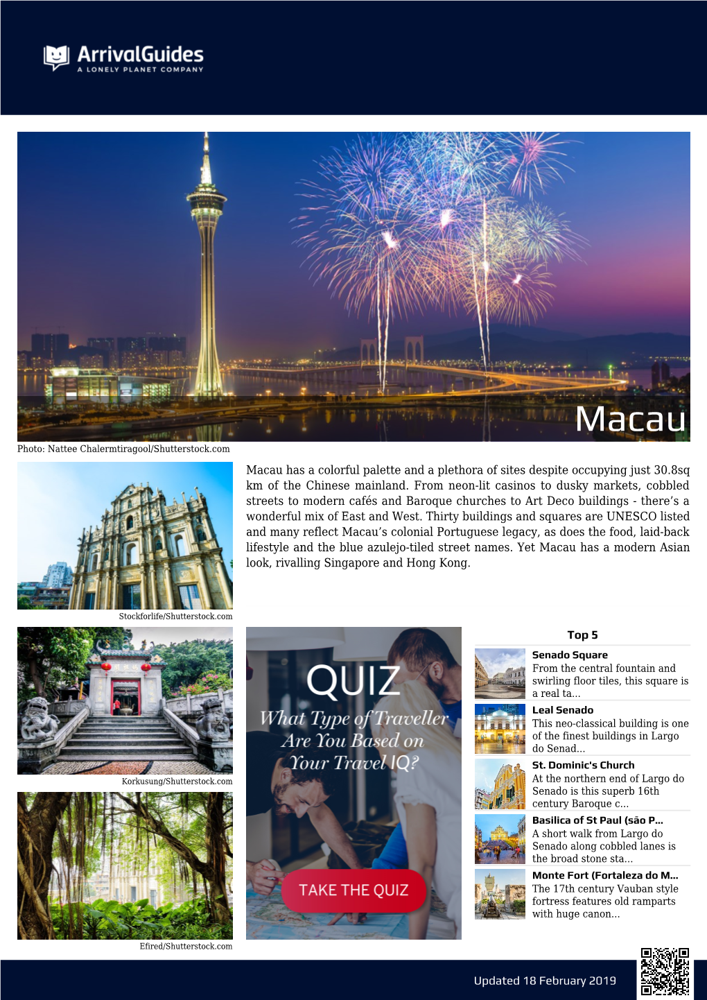 Updated 18 February 2019 Macau Has a Colorful Palette and a Plethora