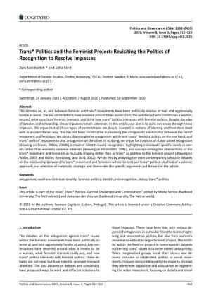 Trans* Politics and the Feminist Project: Revisiting the Politics of Recognition to Resolve Impasses