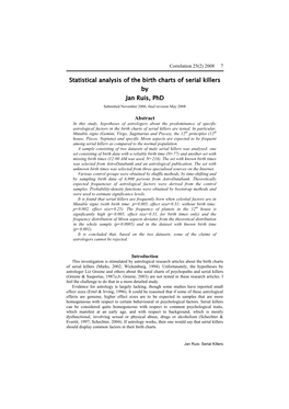 Statistical Analysis of the Birth Charts of Serial Killers by Jan Ruis, Phd Submitted November 2006, Final Revision May 2008