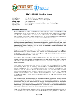 FEWS NET/WFP Joint Trip Report