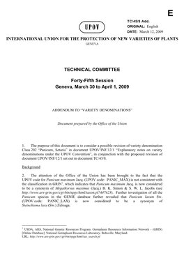 TECHNICAL COMMITTEE Forty-Fifth Session Geneva, March 30