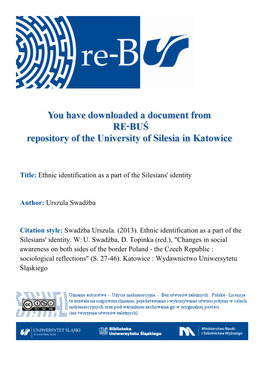 Title: Ethnic Identification As a Part of the Silesians' Identity Author