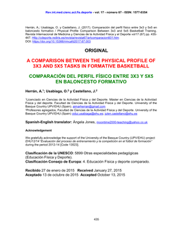 A Comparison Between the Physical Profile of 3X3 and 5X5 Tasks in Formative Basketball