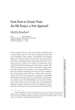 From Paris to Greater Paris: an Old Project, a New Approach HKJU – CCPA, God