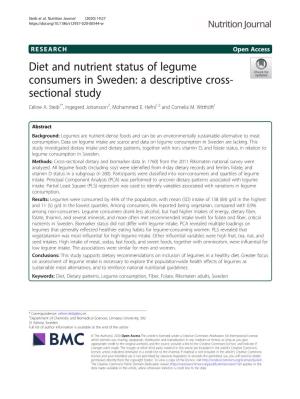 Diet and Nutrient Status of Legume Consumers in Sweden: a Descriptive Cross- Sectional Study Céline A