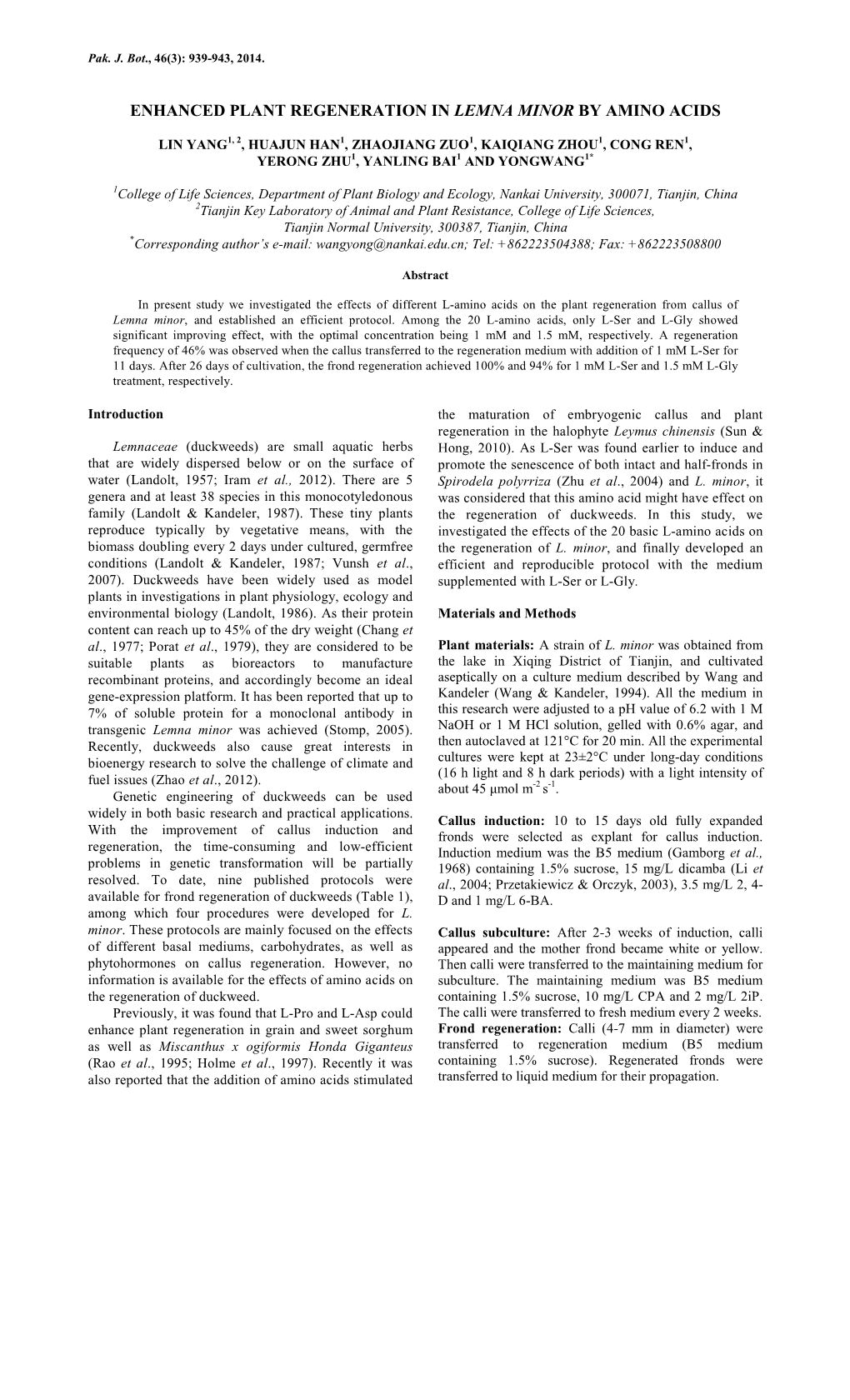 Enhanced Plant Regeneration in Lemna Minor by Amino Acids - DocsLib