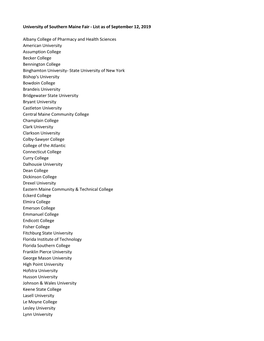 University of Southern Maine Fair - List As of September 12, 2019