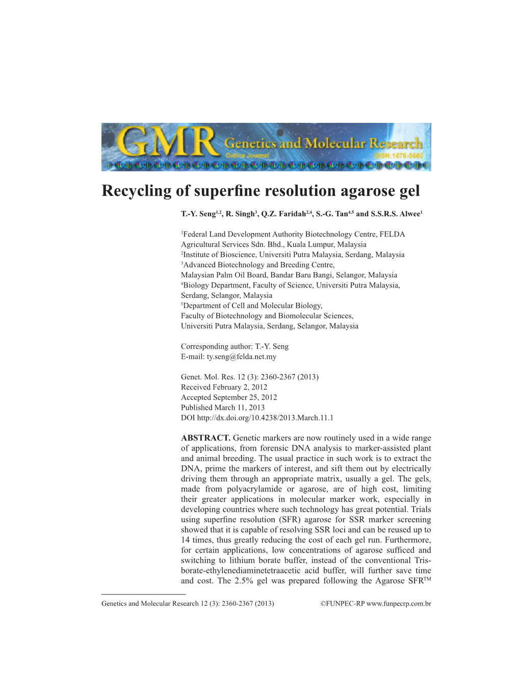 Recycling of Superfine Resolution Agarose Gel