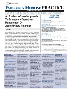 An Evidence-Based Approach to Emergency Department Management of Acute Urinary Retention