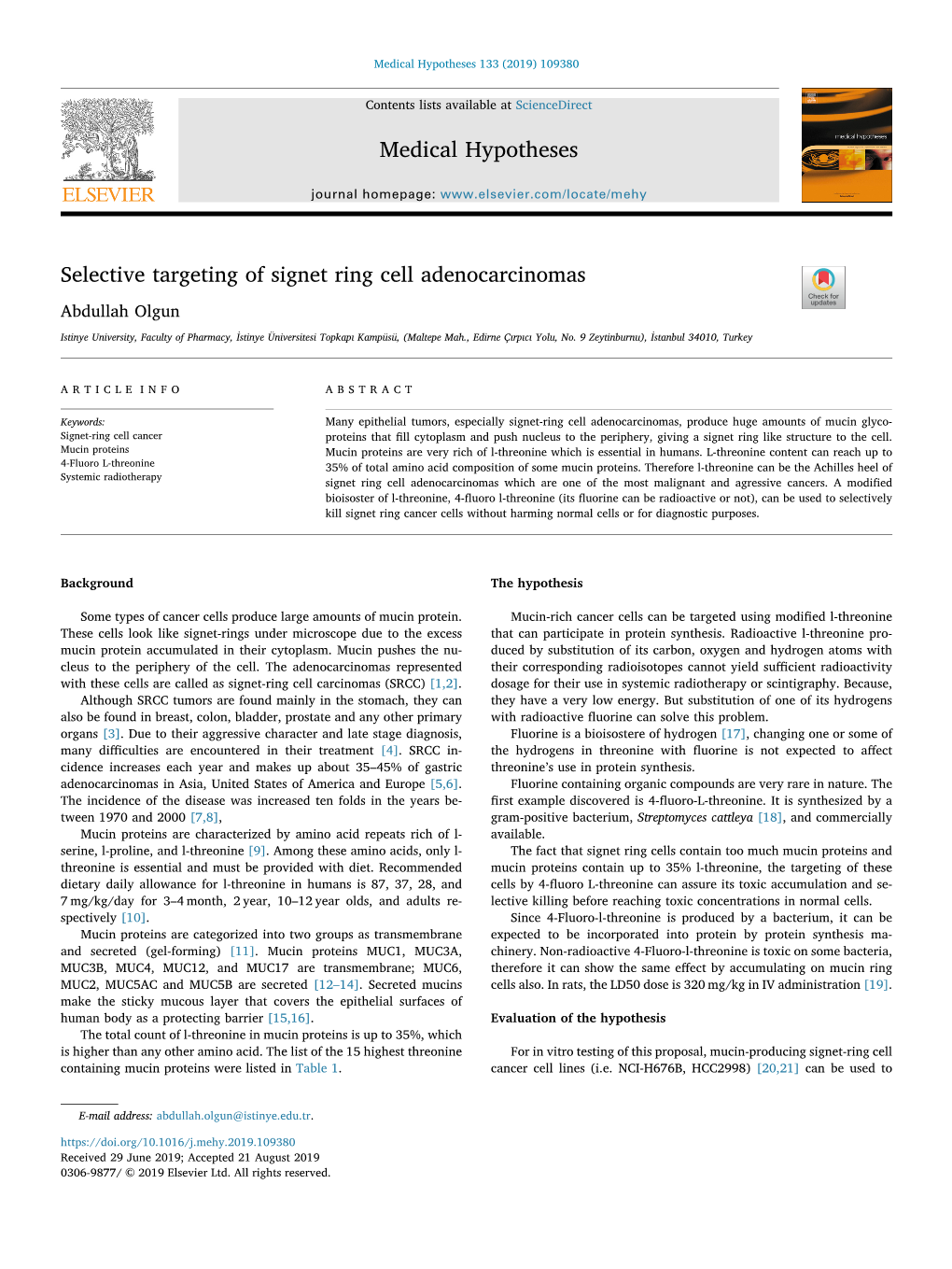 Selective Targeting of Signet Ring Cell Adenocarcinomas T Abdullah Olgun