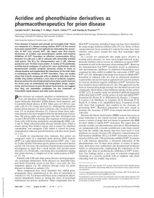 Acridine and Phenothiazine Derivatives As Pharmacotherapeutics for Prion Disease