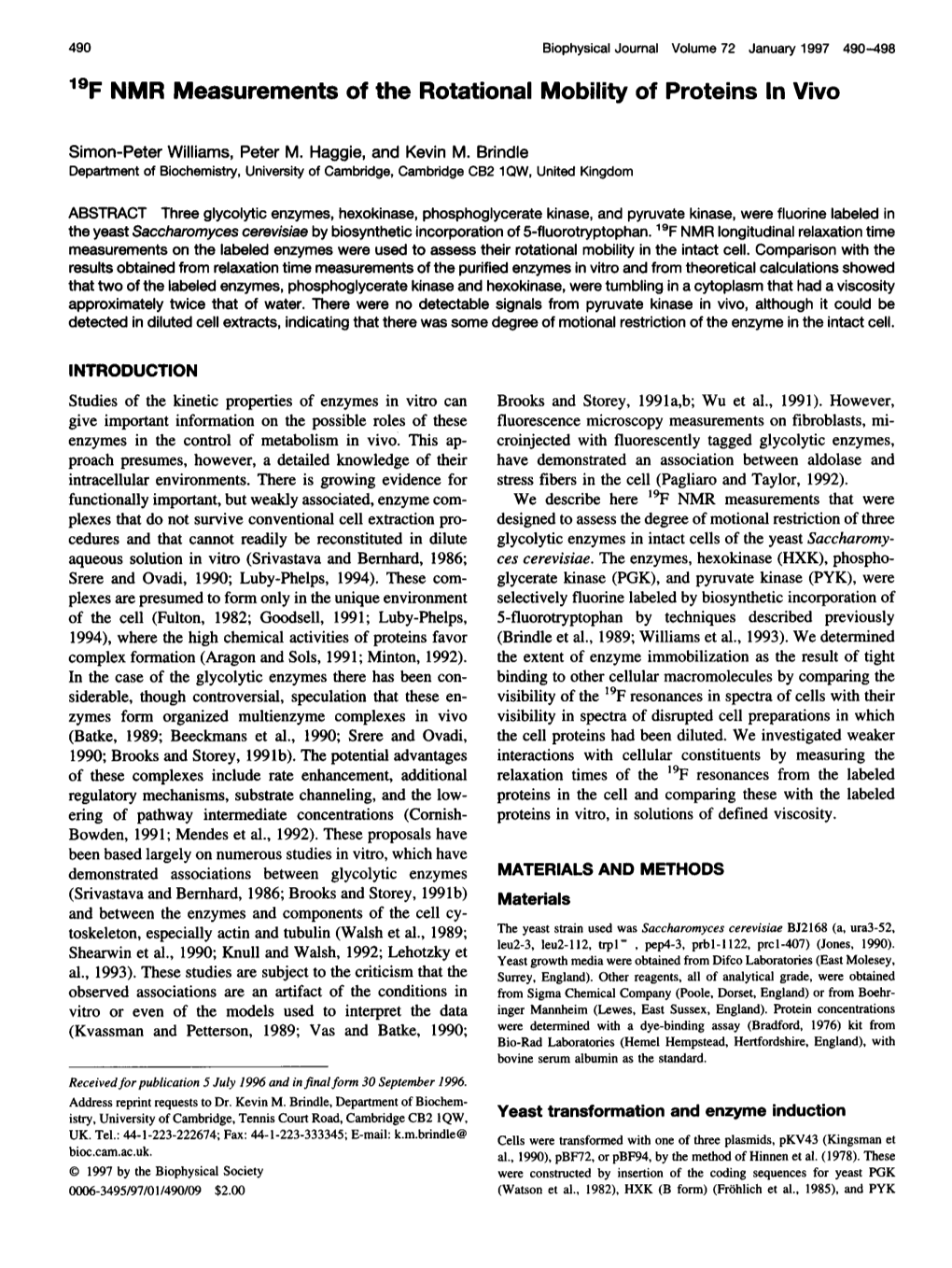 19F NMR Measurements of the Rotational Mobility of Proteins in Vivo