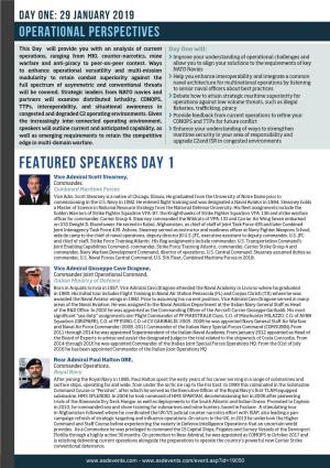 FEATURED SPEAKERS DAY 1 Vice Admiral Scott Stearney, Commander, Combined Maritime Forces Vice Adm