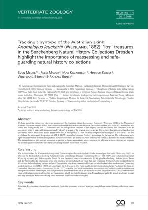 Tracking a Syntype of the Australian Skink Anomalopus Leuckartii