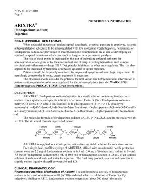 ARIXTRA® (Fondaparinux Sodium) Injection
