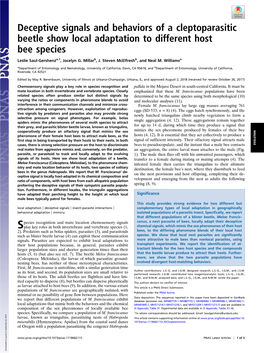 Deceptive Signals and Behaviors of a Cleptoparasitic Beetle Show Local Adaptation to Different Host Bee Species