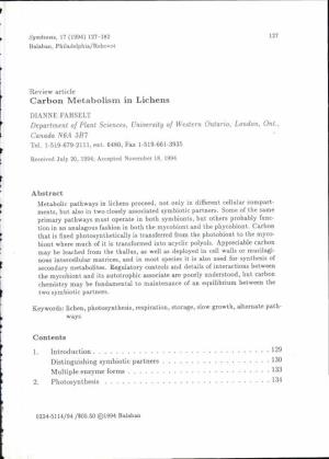 Carbon Metabolism M Lichens