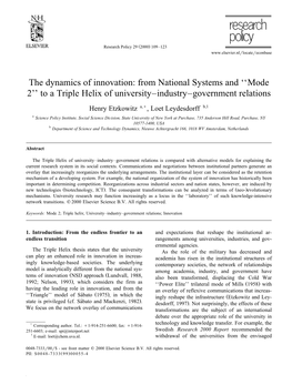 Mode 2'' to a Triple Helix of University–Industry–Government