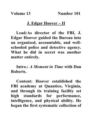 Volume 13 Number 101 J. Edgar Hoover